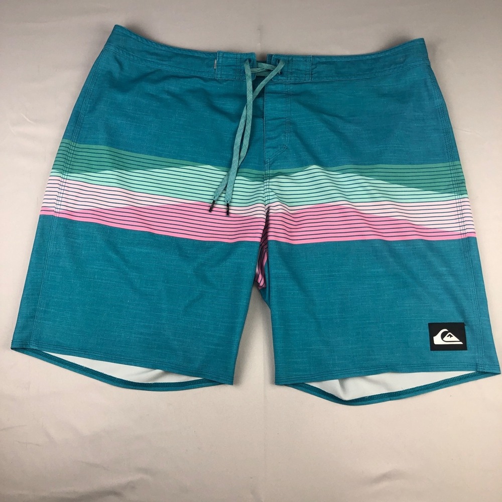 Quicksilver High Line Board Shorts Mens Swimming Trunks Blue Stripes Size 38